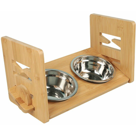 Personalized Bamboo Cat and Dog Elevated Bowl with 2 Stainless Steel Bowl