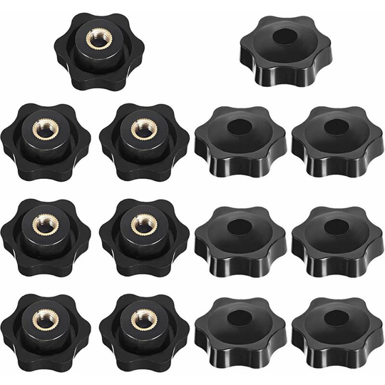 Groofoo - Star Head Knob Clamp Nuts, 14 Pieces Thread Clamp Knob, Female Thread Black Plastic, Clamps Handle Fit Cabinet Cupboard Door Machine Tools