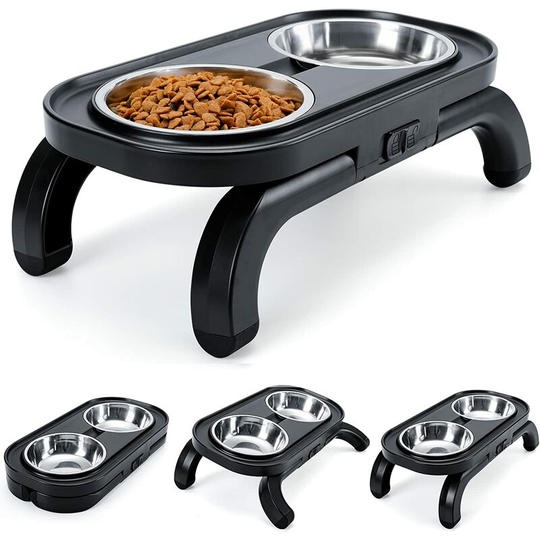 Elevated Cat Bowl, Double Height Adjustable Bowl with Stainless Steel Bowls (2x380ml) for Cat/Puppy/Small Dog