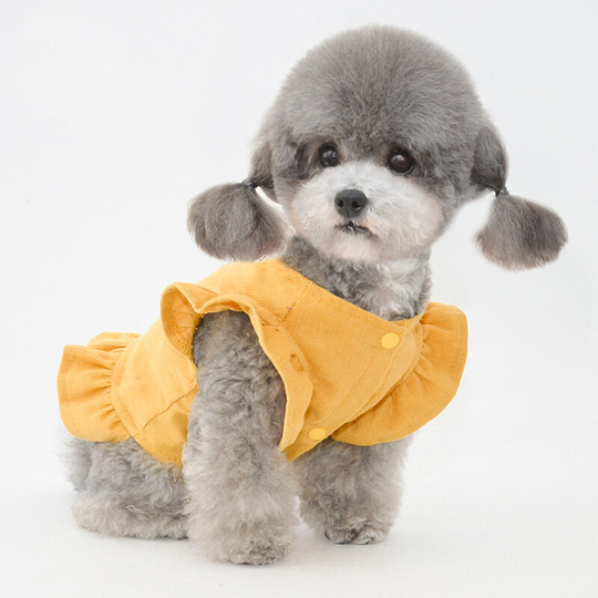 Pet clothes puppy clothes cat clothes Teddy Pomeranian vip Malkiki clothes dog skirt corduroy bear embroidered short top - yellow (m) back length 25