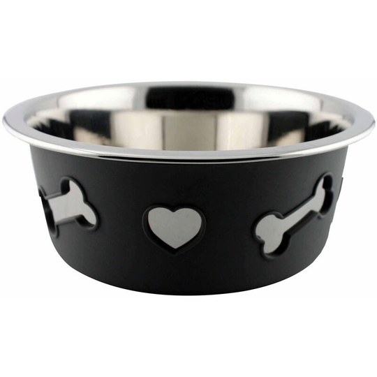 Non-slip Stainless Steel Bone Dog Bowl (16cm) (Dark Grey) - Dark Grey - Weatherbeeta