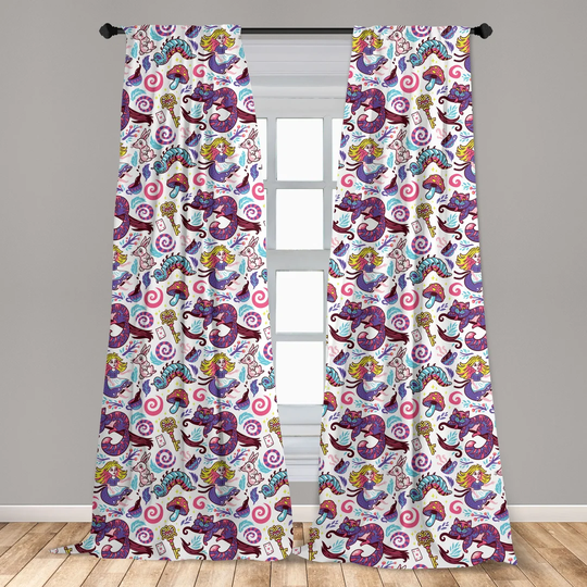 Buckholtz Fantasy World Concept Hand-Drawn Caterpillar Cat Rabbit Room Darkening Curtains