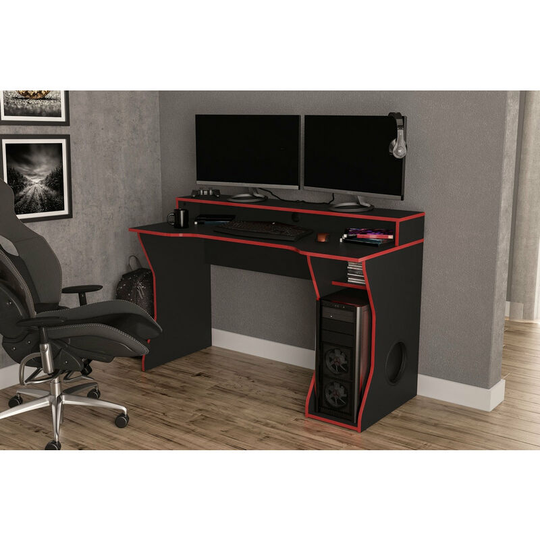Modern Enzo Black Gaming Computer Desk with Red Trims - Storage Space Console Space Large