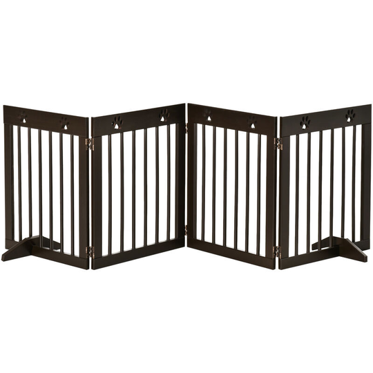 Pet Gate 4 Panel Wooden Dog Barrier Folding Fence w/ Support Feet - Brown - Pawhut