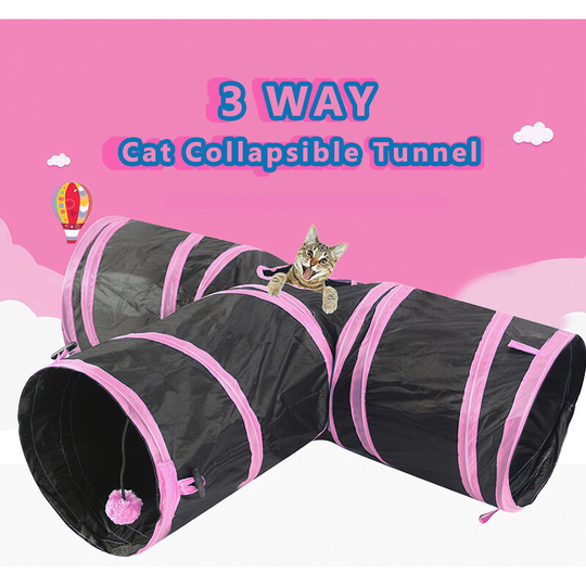 Cat Tunnel 4 Way Pet Play Tunnel Collapsible Tunnel Toy for Cats Dogs Rabbits Pets, Pink - Pink