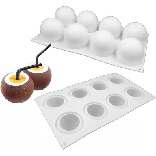 Devenirriche - Silicone mold for baking coconut semicircle for chocolate, mousse, cake, dessert. High temperature French style cake mold, 8 cavities.
