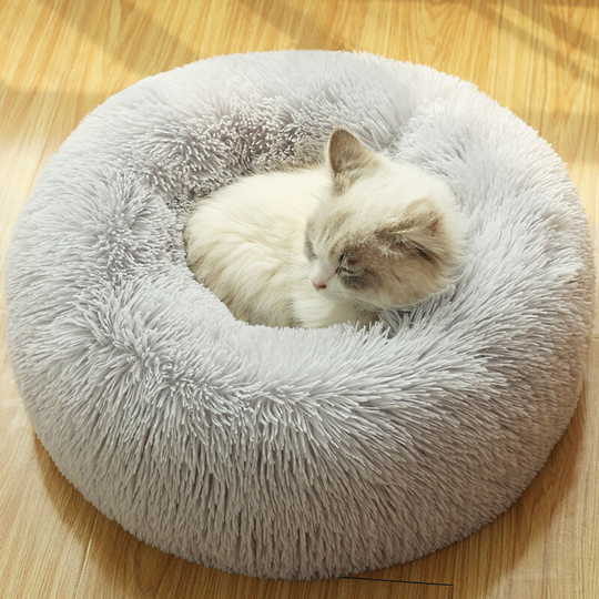 Plush Donut Dog Bed, Cat Bed, Non-Slip Bottom Soft Calming Dog Beds , Luxury Pet Bed for Cats and Small Dogs(light grey, 60cm) - Muff