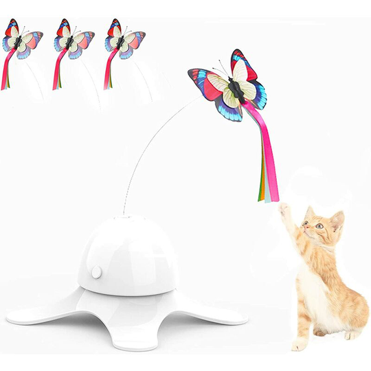 Modou - Cat Butterfly Set, Cat Toy, with 360° Rotating Electric Butterfly, 3 Glitter Replacement Butterflies, for Indoor Cats, Kitten, Indoor