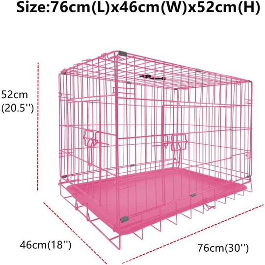 30Inch Dog Crate Pink Large Dog Crate Home or Travel Folding Metal Cage with Plastic Tray for Travel and Car Use,Pink