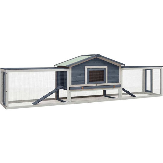Lifcausal - Rabbit Hutch Grey 303x60x86 cm Solid Pine & Fir Wood