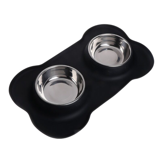 Dog Bowls Non Slip, Stainless Steel Double Bowls Set with Non-Spill Silicone Mats Tray for Cats Puppies Small Dogs Water Food Feeding