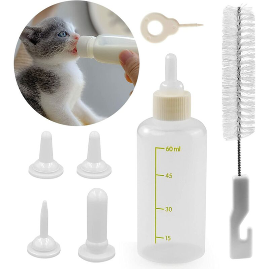 Puppy Kitten Feeding Bottle,Puppy Nursing Bottle Nipples Cleaning Brush Lactation Care for Cat and Dog Newborn Pet Pet(60ml)