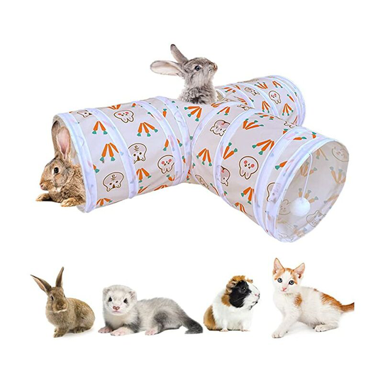 Ilovemilan - Bunny Tunnel Rabbit Tunnle Tubes Collapsible 3 Way Rabbit Toy Hideout Small Animal Activity Tunnel Toys for Rabbits Bunny Guinea Pigs
