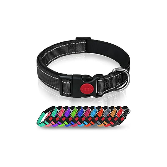 Dog Collar, Classic Adjustable Reflective Nylon Collar with Soft Breathable Mesh Padding for Small Dogs,M, Black