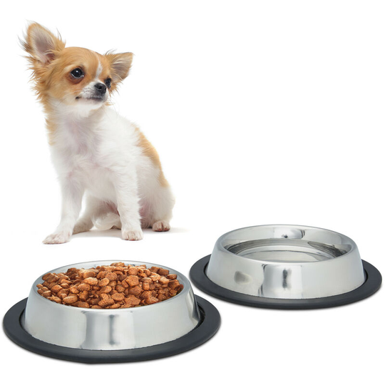 Relaxdays - Dog Feeding Bowl Set of 2, Water Dish, Feeding Station, Non-Slip. Stainless Steel, Size s, 200 ml, Silver