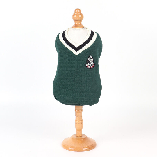 Pet sweater vest, pet autumn and winter vest warm knitted cotton vest college style V-neck vest pet clothing, suitable for small and medium-sized