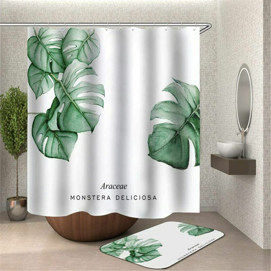 Bearsu - 3D Shower Curtain Tropical Plants Print, Waterproof Polyester Digital Bathroom Decorations Art Print Curtain 12 Hooks (Elegant