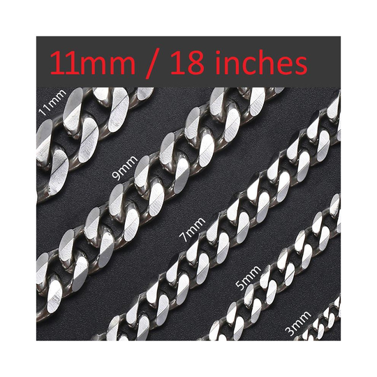 Stainless Steel Mens 11mm Thick 18 Inch Curb Silver Chain Necklace