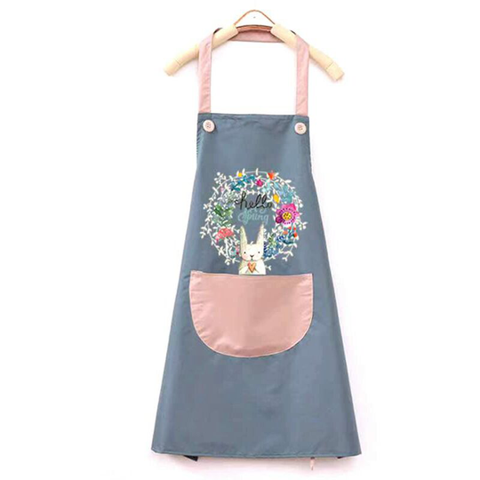Waterproof kitchen apron , adjustable barbecue apron with pocket, cute rabbit apron - blue