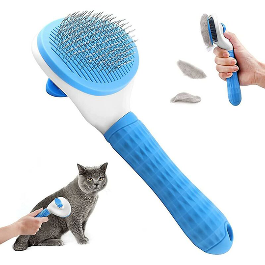 Dog brushes for grooming, dog brush, cat brush, pet grooming brush with cleaning (blue)