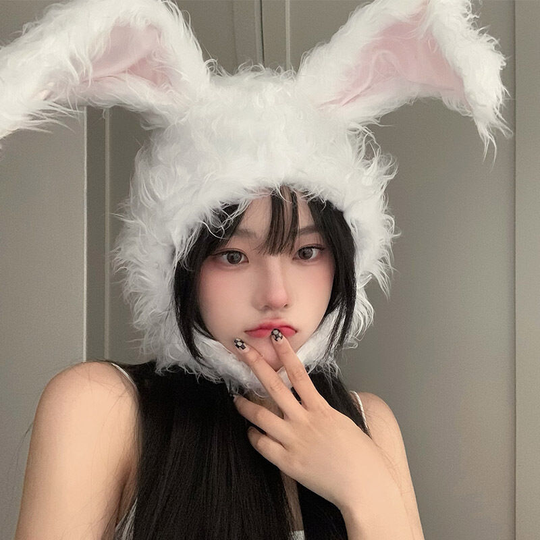 Long Fur Rabbit Ears Cute Girl Style Headgear Warm Ear Cap in Autumn and Winter