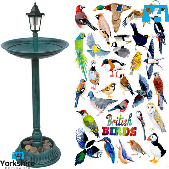 (Birds Bath with Solar (30230p)) Solar Bird Bath Hotel Feeder With Light Garden Fountain Ornamental Table Station