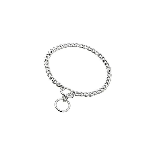 Convenient stainless steel training collar with metal P-lock chain for small, medium and large dogs.