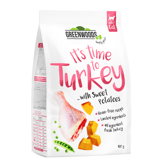 2 x 400g Greenwoods Adult Dry Cat Food - Special Price!* - Turkey with Sweet Potatoes, Peas & Egg (2 x 400g)