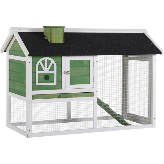 Pawhut - Rabbit Hutch Wood Bunny Cage for Outdoor Indoor w/ Pull Out Tray Ramp - Green