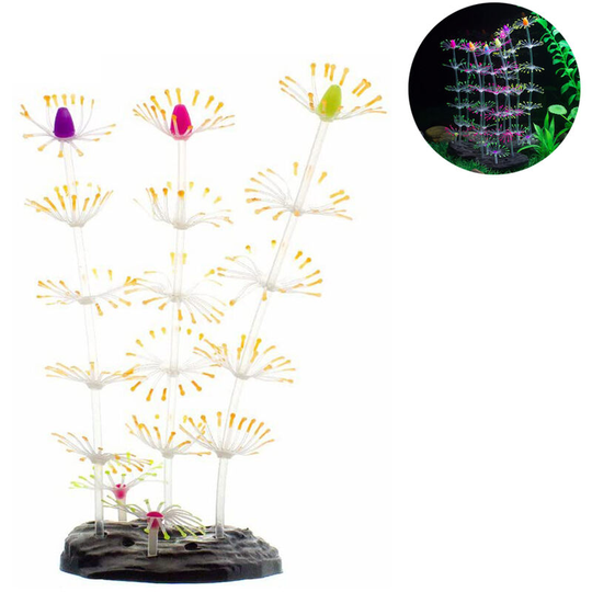 Devenirriche - Strip Coral Plant Ornament Glowing Effect Silicone Artificial Decoration for Fish Tank, Aquarium Landscape, orange