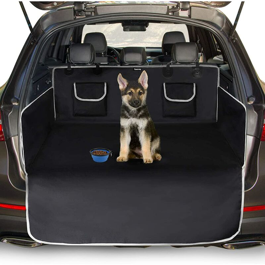 Rhafayre - Universal Dog Car Trunk Protector, 2 Large Pockets, Waterproof & Non-Slip, 185 x 105 cm Trunk Cover for Most Cars, Bonus Bowl and E-Book,