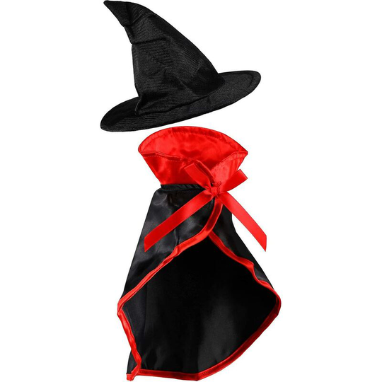 Pet Halloween costume 2-piece set, includes pet vampire costume cape and pet witch hat for cat puppy cosplay party supplies