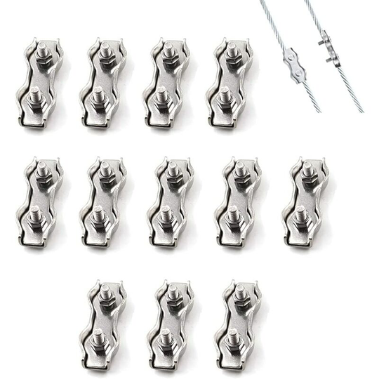 12pcs M3 double clamp steel wire rope, stainless steel wire rope clamp connector brake cable clamp, used for 2mm steel wire rope