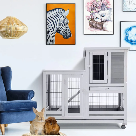 Rabbit Hutch Indoor Upgraded Wooden Bunny Cage