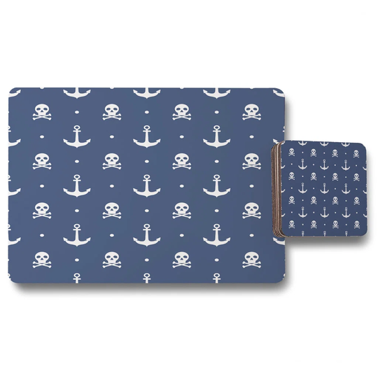 Alanna Anchor with Skull & Bones 12 Piece Cork Placemat and Coaster Set
