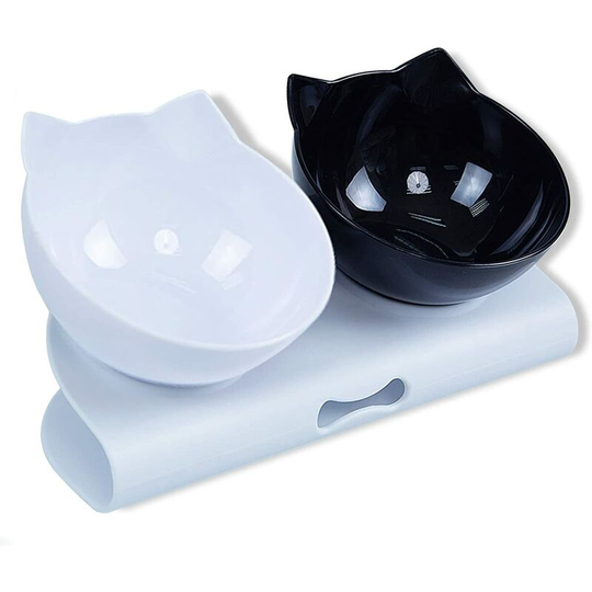 Echoo - Elevated and Tilted Cat Bowl, Double Cat Bowls, 15° Tilt Double Cat Bowl, Cat Drinkers, Bowl for Cat