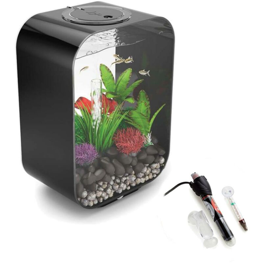 Biorb - life 15L Black Aquarium Fish Tank with Multi Colour led Lighting and Heater Pack