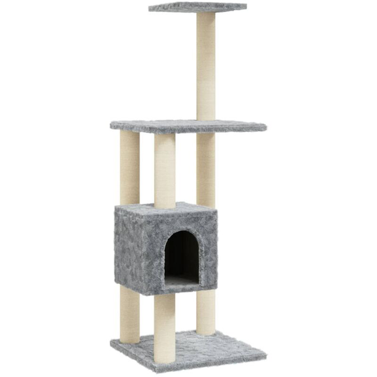 Cat Tree with Sisal Scratching Posts Light Grey 104 cm vidaXL - Grey