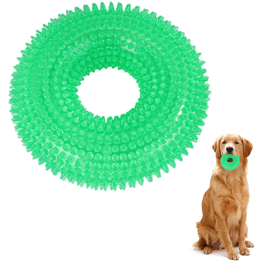Funny Pet Dog Cat Thorn Circle Ring Squeak Chew Training Sound Interactive Toy, green