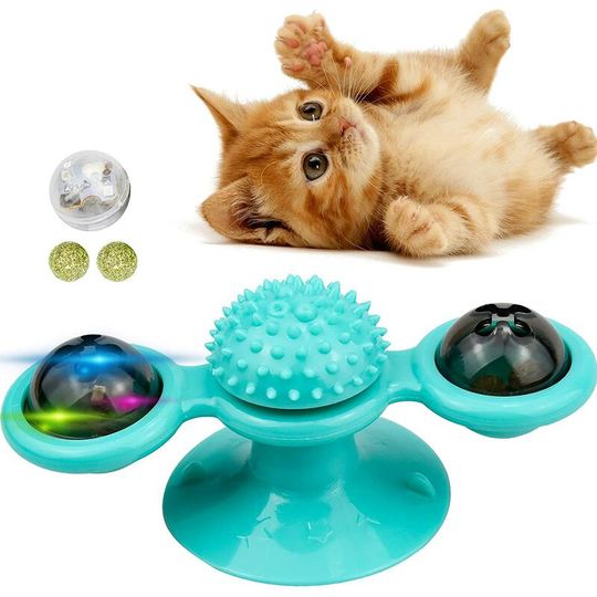 Cat Windmill Cat Toy Windmill Cat Toy Interactive Turntable with Catnip and Balls Cat Toy Scratching Tickle (Blue)