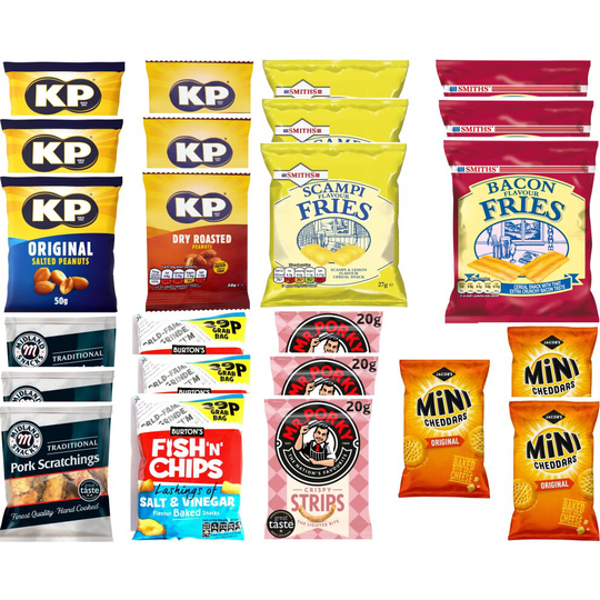 Pub Snacks Smith Bacon Scampi Fries Cheddars KP Nuts Burton Fish Chip
