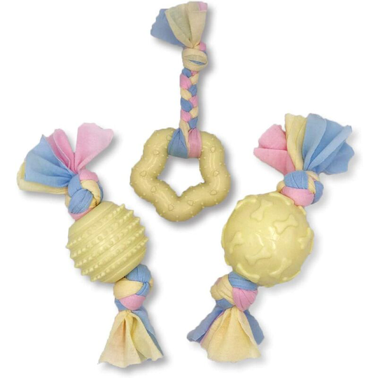 Puppy Teething Chew Toys Set,Dog Chew Toy Durable with Cotton Cloth Rope,Interactive Dog Toys for Puppies,Small and Medium Dogs (3 Pieces) Yellow