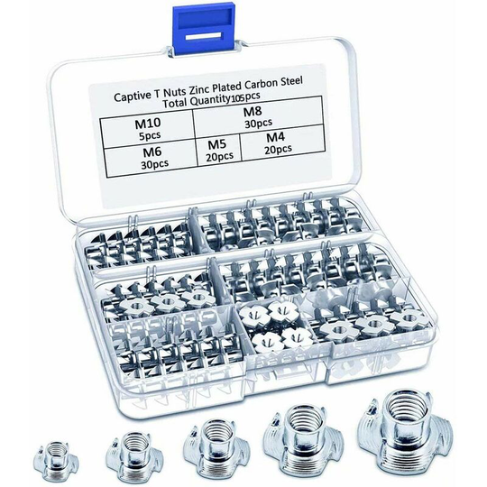 Modou - 4 Claw T-Nut M6 M8 M10 Carbon Steel Claw Nuts for Wood Metal Furniture Appliance Construction Plumbing diy (145PCS)