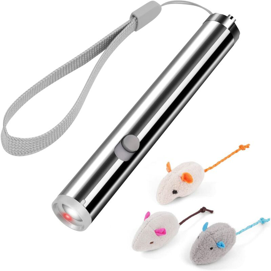 Cat Pointer, led Cat Toy Battery Operated + 3 Interactive Catnip Mouse, Red led Light Up Toy for Cat Dog Training Tool