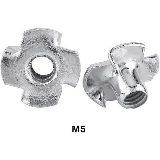 Denuotop - Self-Locking T-Nuts 4 Claws Zinc Plated Steel for Woodworking Furniture (M5 x 50pcs)