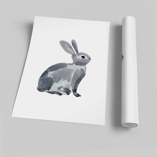 'Grey Rabbit Wildlife' - Unframed Painting Print on Paper
