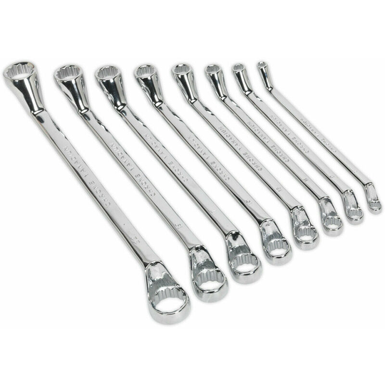 8pc Slim Handled deep offset Ring Spanner Set - 12 Point Metric Double Ended Nut