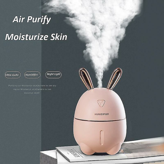 Cute Rabbit Mini Usb Humidifier Mute Car Home Skin Moisturizing Fine Mist Diffuser With Colorful Night Light - White