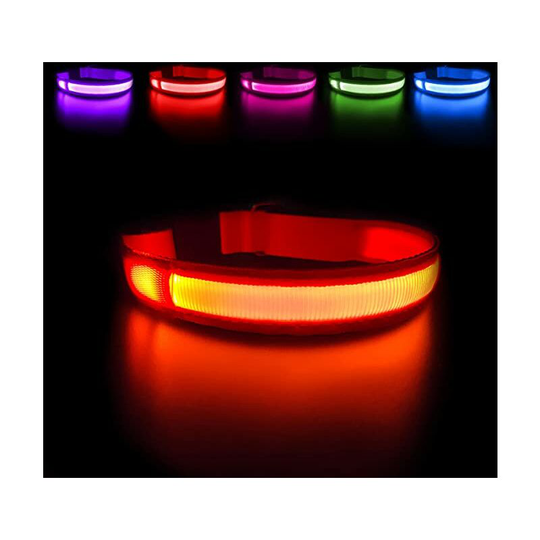 Rechargeable and Waterproof Light Up Dog Collar, Flashing led Safety Collar with Adjustable Belt for Small/Medium/Large Dogs(Orange,S)