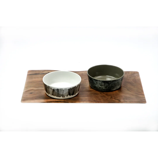 Monica Water Brush Stroke & Pewter Pet 2 Piece Bowl Set